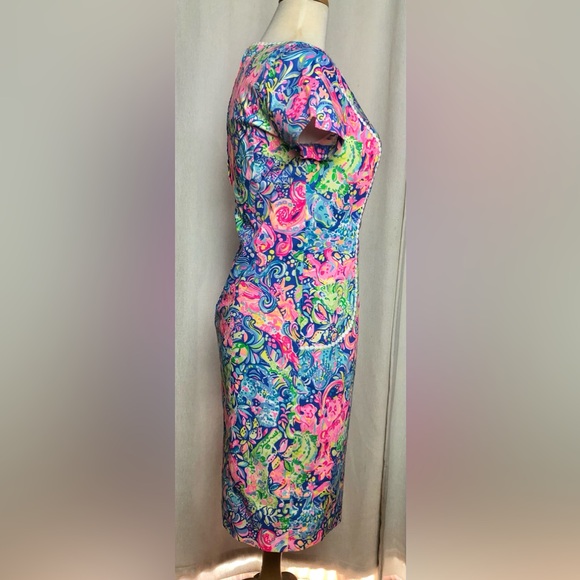 Lilly Pulitzer Shift Dress Pink Blue Floral Short Sleeve Crew Neck Knee Length 2 - Picture 10 of 16
